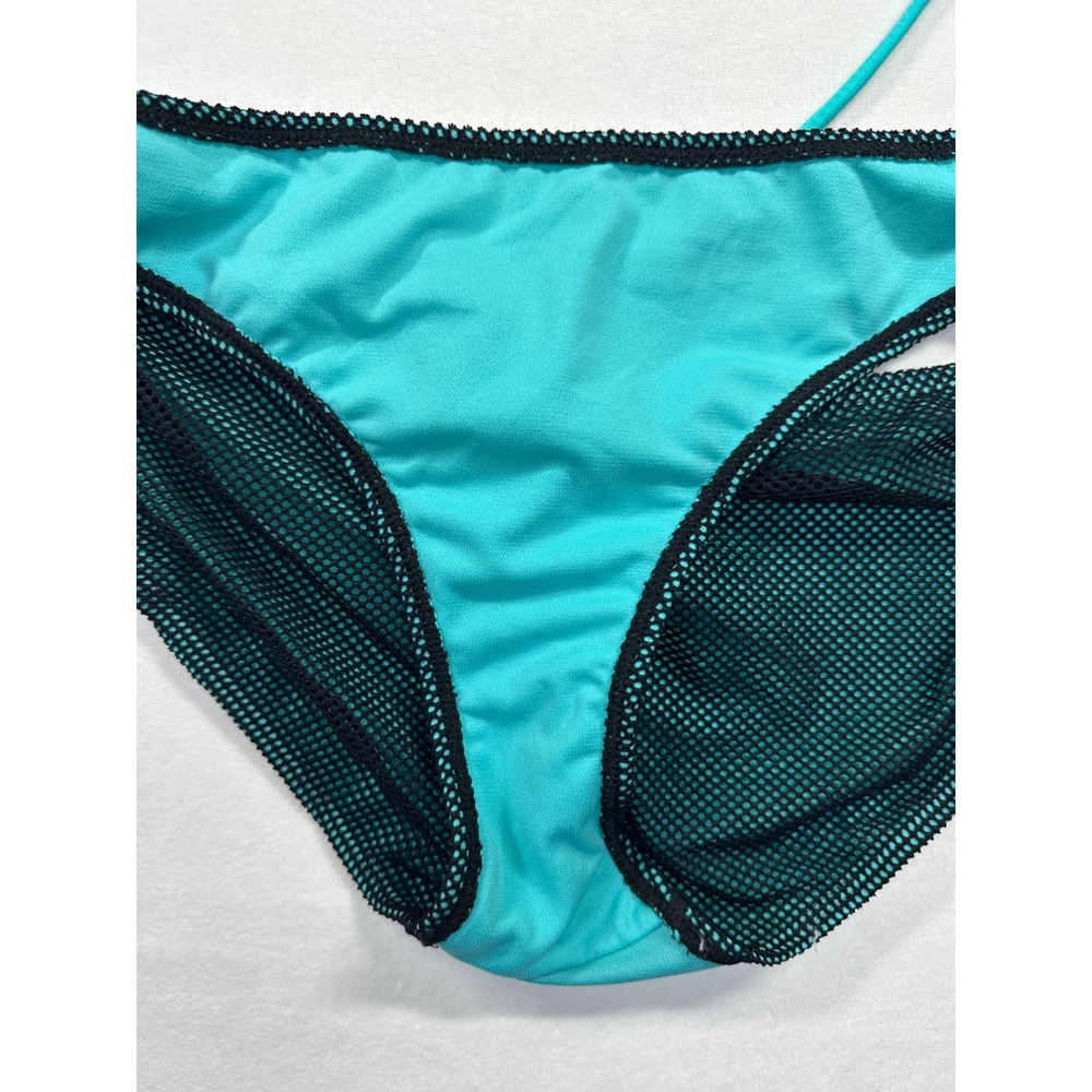 NWT Rich Black & Teal Mesh Triangle Bikini Set XL Two Piece Swimsuit Y2K String - Picture 14 of 14